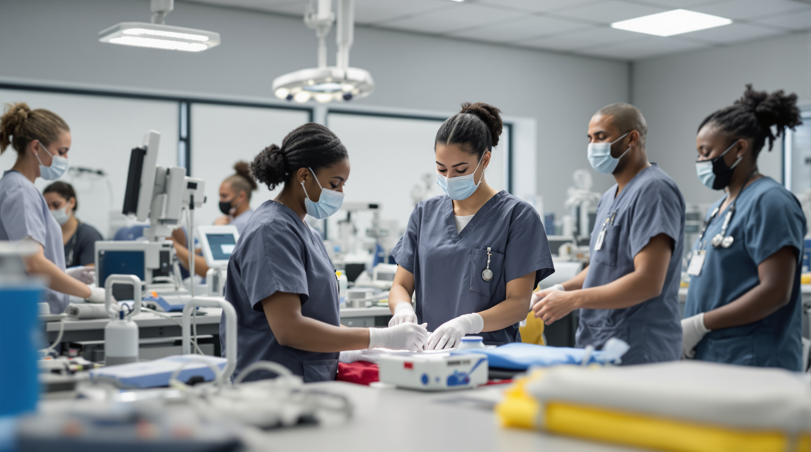 Healthcare training students in clinical setting